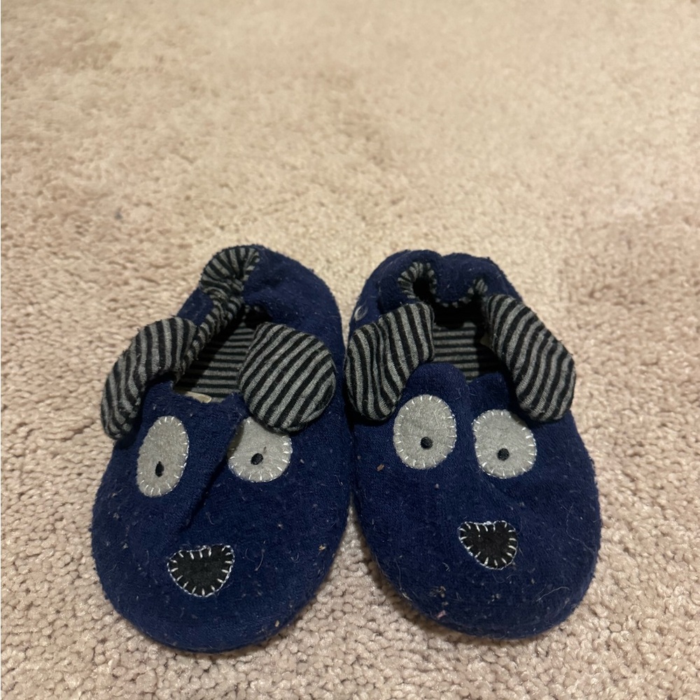 Navy Stripe Dog Face Kids Slippers